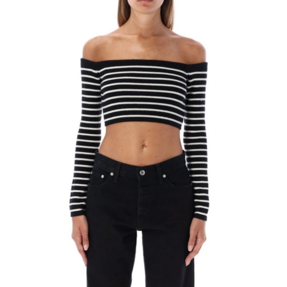 🌸 Saint Laurent Paris Striped Crop Top Size S